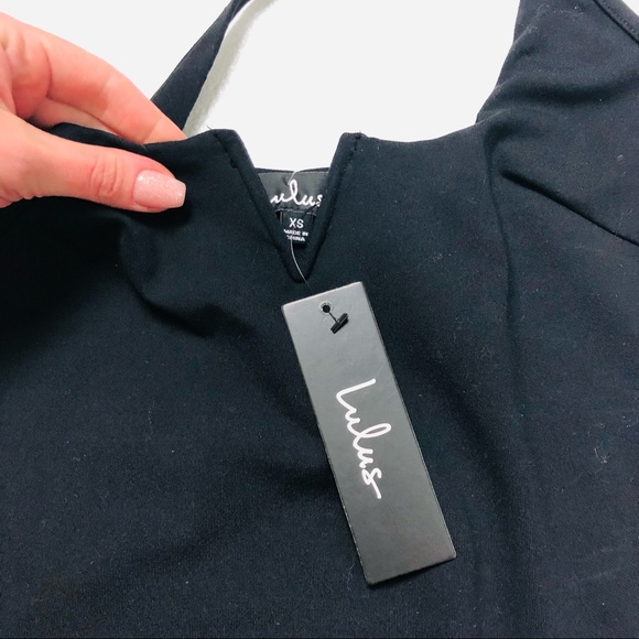 Lulus Ready or Notch Black Halter Bodysuit plunge Neckline stretchy knit body XS - Picture 10 of 11